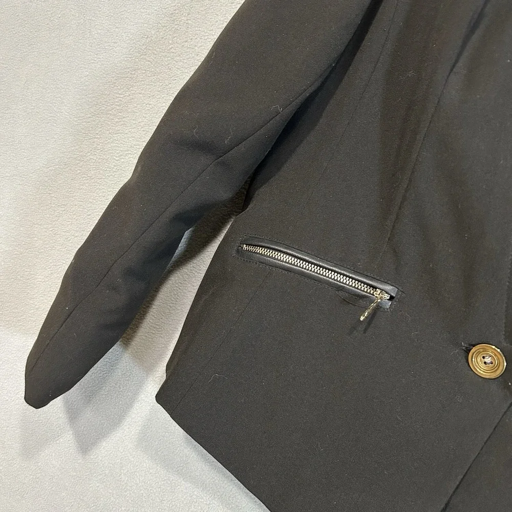 Zac & Rachel‎ Black Blazer jacket Womens 10 Faux Leather Trim Dark Academia Work